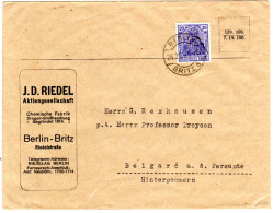 DR 1920, 20 Pf. M. Perfin Firmenlochung Auf Chemie Fabrik Brief V. Berlin Britz - Briefe U. Dokumente