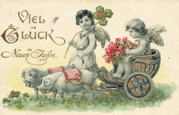 N°25120 - Carte Gaufrée - Viel Glück Im Neuen Jahr - Anges, L'un Dans Un Char Tiré Par Des Cochons - New Year