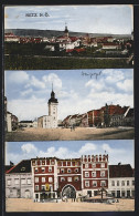 AK Retz, Torgebäude Mit Denkmal, Kirche U. Cafe Karl Süss, Ortspartie Mit Kirche, Ortsansicht  - Sonstige & Ohne Zuordnung