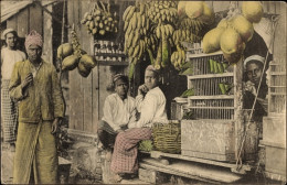 CPA Asien, Obstmarkt, Bananen, Einheimische - Trachten