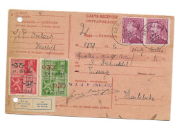 RP/Ontvangkaart Met Type POORTMAN 2 X 1,50 Fr Van DEERLIJK 5.XI.1940 Naar Harelbeke + Fiscale Zegels - 1936-51 Poortman
