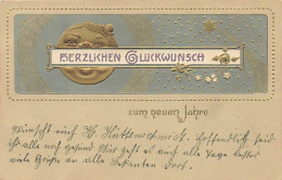 N°25122 - Carte Gaufrée - Nouvel An - Herzlichen Glückwunsch Zum Neuen Jahre - Lune Humanisée - New Year