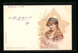 AK Junge Frau Mit Haube Vor Blatt, Jugendstil  - Other & Unclassified