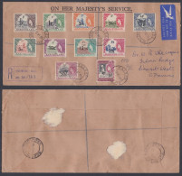 Basutoland 1961 Used Registered Airmail Cover Overprint Queen Elizabeth II, River, Horse, Hut, Waterfall, Cave, Fort - 1933-1964 Crown Colony