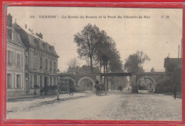 Carte Postale 27. Vernon  Hôtel De France Route De Rouen Et Pont Du Chemin De Fer Très Beau Plan - Vernon