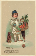 N°25131 - Fröhliche Weihnachten - Enfant Tenant Un Ours En Peluche En Laisse - Teddy Bear - Autres & Non Classés