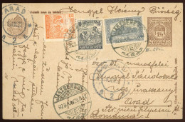 JÁSZBERÉNY 1923. Kiegészített, Inflációs Díjjegyes Levlap Aradra, Romániába Küldve - Briefe U. Dokumente