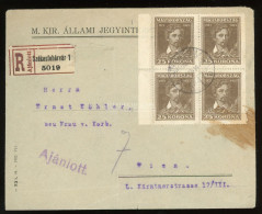 SZÉKESFEHÉRVÁR 1923. Petőfi 25K Négyestömb Ajánlott Levélen Bécsbe Küldve! - Lettres & Documents