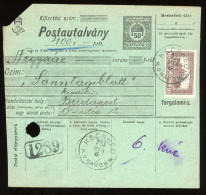 KECSKÉD 1923. Kiegészített Díjjegyes Postautalvány Budapestre - Brieven En Documenten