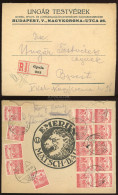 GYULA 1925. Dekoratív, Céges Ajánlott Reklám Boríték 15*300K  Inflációs Bérmentesítéssel Budapestre - Lettres & Documents