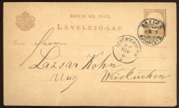 1880. Díjjegyes Levlap Báziás-Budapest Mozgóposta Bélyegzéssel - Lettres & Documents