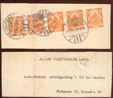 BUDAPEST 1921. Hírlapbélyeg ötös Csík, Szép, Teljes Címszalagon Simontornyára Küldve! - Covers & Documents