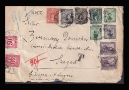 PERU 1929. Dekoratív 9 Bélyeges Levél Előlap Szegedre Küldve , Portózva ( Only Front Of Cover) - Pérou