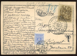 BEREGSZÁSZ 1938. Levlap Visszatért Bélyegzéssel Kispestre, Portózva - Cartas & Documentos