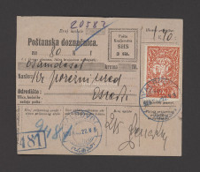 VALPOVO 1920. Postautalvány, Túélő, Kék Bélyegzéssel - Lettres & Documents