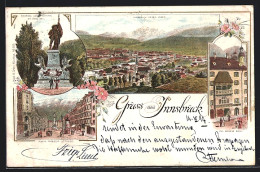 Lithographie Innsbruck, Andreas Hofer-Denkmal, Maria-Theresia-Strasse, Das Goldene Dachl  - Autres & Non Classés