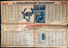 BUDAPEST 1933.Pollák Jenő építőanyag, " A Hőszigetelés Olcsóbbit"  Reklám Naptár Plakát, Szép állapotban!  75*45 Cm - Unclassified