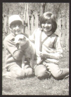 Kids Two Nice Girls Smiling With Lamb Old Photo 9x6 Cm #37504 - Personas Anónimos