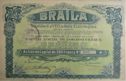 S.A. Braila-Tramways Et Eclairage Electr.-act.de Cap.500fr - Ferrocarril & Tranvías