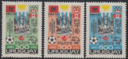 Uruguay Mi.Nr. 1313-15 Fußball-WM 74, UPU-Kongress, Olympia 1976 (3 Werte) - Uruguay