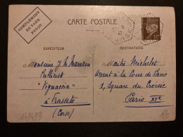 CP EP PETAIN 80c TAXE P OBL. HEXAGONALE Tiretée 27-6 42 FRASSETO CORSE (20) J MARIANI Pour Maître MICHELET Avocat PARIS - Guerra Del 1939-45