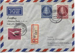 Berlin # 86,104, Bund 205 Einschreibe-Erstflugbrief Nürnberg 7.4.55 > Berlin - Covers & Documents