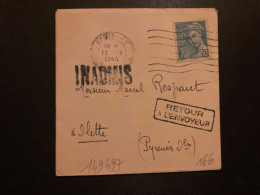 PETITE LETTRE TP MERCURE 50c OBL.MEC.12 VI 1944 PARIS PARIS 43 Pour OLETTE (PYRENEES ORIENTALES) Griffe INADMIS - WW II