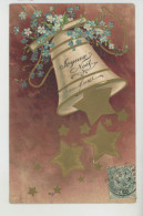 NOEL - Jolie Carte Fantaisie Gaufrée Avec Dorures Cloche étoiles Myosotis De "Joyeux Noël" (embossed Card) - Sonstige & Ohne Zuordnung