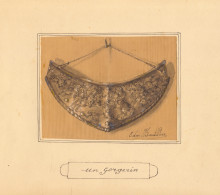 Beau Dessin Encre De Chine Gouache Et Aquerelle - Un Gorgerin Armure Edmond Boutillier Inventaire Collection - Radierungen