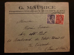 LETTRE G MAURICE PROPRIETAIRE VITICULTEUR TP IRIS 1F20 + MERCURE 30c OBL. Tiretée 11-1 45 OUCHAMPS LOIR ET CHER (41) - 1921-1960: Periodo Moderno