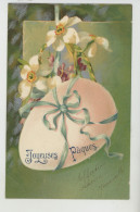PAQUES - Jolie Carte Fantaisie Fleurs Narcisses Et Oeuf De "Joyeuses Pâques" - Easter