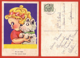 CARTE POSTALE  FANTAISIE ANCIENNE - ILLUSTRATEUR  - UN AMI FIDÈLE - FILLETTE ET CHIEN - 1900-1949