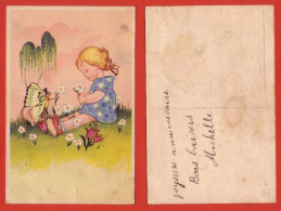 CARTE POSTALE  FANTAISIE ANCIENNE - ILLUSTRATEUR  - FILLETTE ET PAPILLON - Contemporánea (desde 1950)