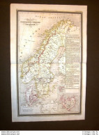 Carta Geografica Mappa Dufour 1840 Monarchia Svezia Norvegia Danimarca Islanda - Vor 1900