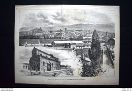 Arezzo: Il Panorama Della Città - La Cattedrale Incisione Del 1882 - Avant 1900