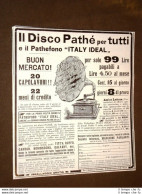 Pubblicità D'Epoca Dei Primi Del 1900 Disco Pathé - Pathefono Italy Ideal - Other & Unclassified