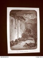 Incisione Di Gustave Dorè Del 1874 Un Cambio Di Cavalli A Jean Spagna - Voor 1900