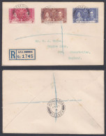 British Dominica 1937 Used Registered Cover To England, Coronation Of King George VI Stamps - Dominica (...-1978)