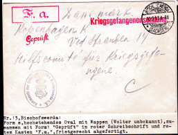 Kriegsgefangenensendung 1. Weltkrieg, Zensiert Nr.13 Bischofswerda. - Cartas & Documentos