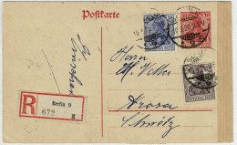 Deutsches Reich 1920, Ganzsachenkarte Einschreiben Berlin - Arosa (Schweiz), Notgeld Stadtrat Limbach - Storia Postale