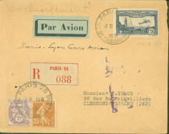 Recommandé Paris Lyon Gare Avion YT Poste Aérienne N°6 + YT 233 235 Recommandé CAD Paris 10 VIII 31 Dos YT 174 - 1921-1960: Moderne