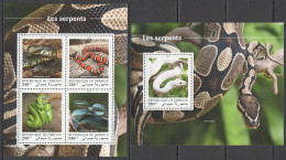 Hm0382 2018 Djibouti Snakes Reptiles Fauna #2532-5+Bl1221 Mnh - Autres & Non Classés