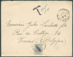 Enveloppe Non Affranchie De PARIS Le 9-5 1919 Vers Verviers Et Taxée à 50 Centimes Par TX N°16A Sc VERVIERS 12-5 1919. - Cartas & Documentos