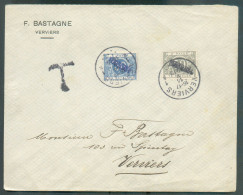 Enveloppe Non Affranchie De VERVIERS Le 14-5 1919 Vers Verviers Et Taxée à 80 Centimes Par TX N°15A + 16A.  COB. 210 Eur - Lettres & Documents