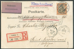 30pfg Germania Obl. Dc LEIPZIG Sur C.P. Recommandée Du 5.1 1906 Vers Saint-Nicolas (Belgien) + Griffe REMBOURSEMENT Et é - Brieven En Documenten