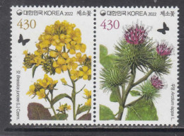 2022 South Korea Vegetable Plants Flowers "butterfly Cutouts" Complete Pair MNH - Korea, South