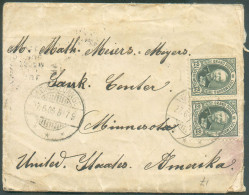 12½c. (paire) Obl. Dc WORDELDANGE Sur Enveloppe (contenu écrit De Niederdongen) Le 27-6 1906 Vers Les USA  - 22231 - 1891 Adolphe Front Side