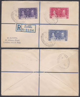 St. Lucia 1937 Used Registered FDC To England, Coronation Of King George VI Stamps, First Day Cover - Ste Lucie (...-1978)