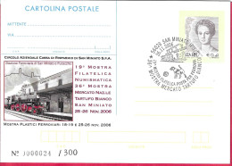 REPIQUAGE - ANNULLO SPECIALE "SAN MINIATO (PI)*26.11.2006*/MOSTRA FILATELICA POSTA PER FERROVIA-MOSTRA MERCATO TARTUFO" - Stamped Stationery