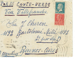 Tarifs Postaux Etranger Du 01-08-1926 (40) Pasteur N° 181 1,50 F. + Berthelot 90 C.  Lettre 40 G. Pour Buenos Aires Pas - 1922-26 Pasteur